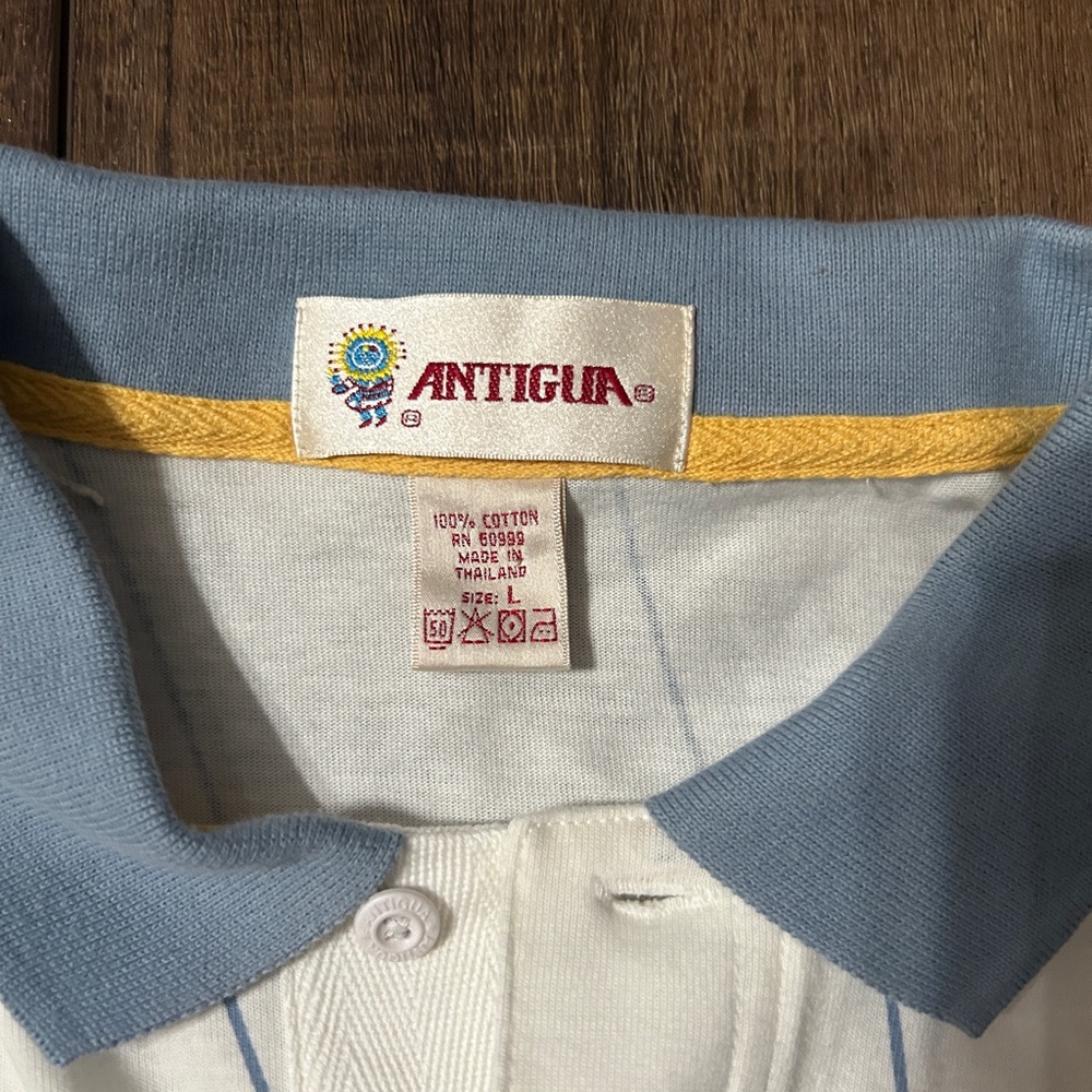 NWT Antigua Men’s Polo Shirt - Blue & White Geometric Pattern - Picture 3 of 4